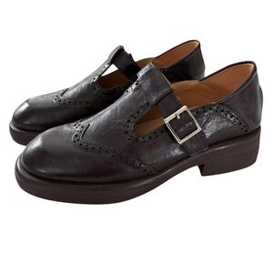 OKJ Mary Jane Shoes with Strap and Buckle Brown Leather Size 36 equals US 6 New